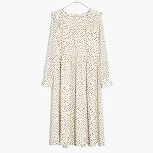 NWT Madewell Smocked Ruffle Shoulder‎ Midi Dress in Inkbrush Dots Size Small